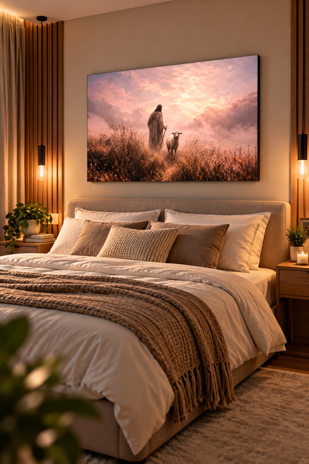 🙏✨ CUADRO EL BUEN PASTOR 🐑🤍 – FE Y ESPERANZA 🌅🕊️🏡