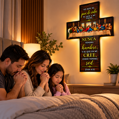 ✨ Cruz Decorativa Religiosa – La Última Cena y el Mensaje de Juan 6:35 ❤️🙏