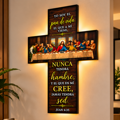 ✨ Cruz Decorativa Religiosa – La Última Cena y el Mensaje de Juan 6:35 ❤️🙏