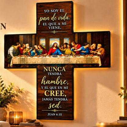 ✨ Cruz Decorativa Religiosa – La Última Cena y el Mensaje de Juan 6:35 ❤️🙏